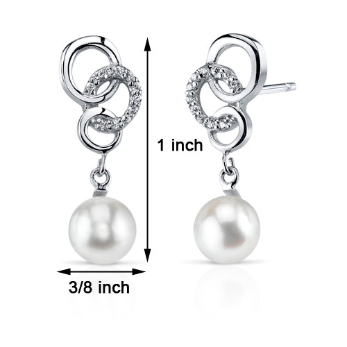 Freshwater Cultured 6.5mm White Pearl Drop Earrings Sterling Silver Button Shape 1 Carat