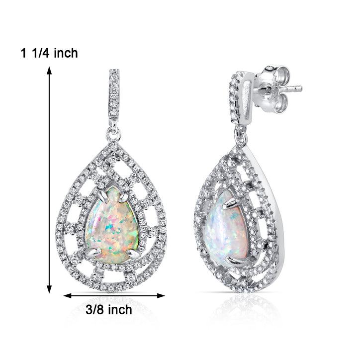 Opal Earrings Sterling Silver Pear Shape 2.50 Carats