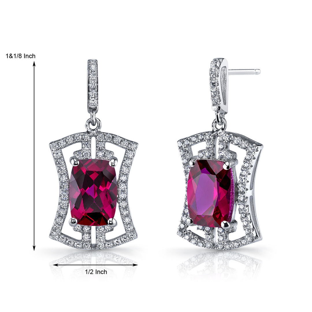 Ruby Drop Earrings Sterling Silver Cushion Cut 6.5 Carats