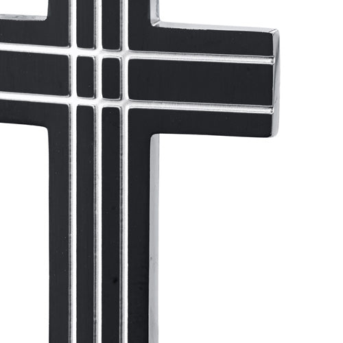 Black Lined Stainless Steel Cross Pendant with Steel Ball Chain
