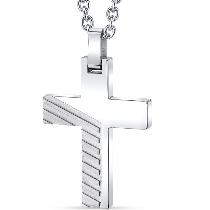 Razor Cut Design Stainless Steel Cross Pendant With Steel Ball Chain