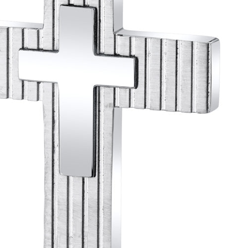 Layered Two-Toned Stainless Steel Cross Pendant With Steel Ball Chain