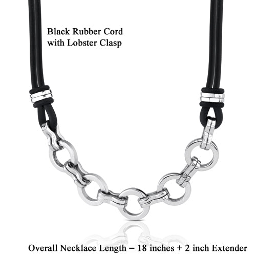 Stainless Steel Cable Style Pendant Rubber Cord Necklace