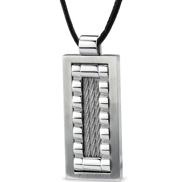 Brushed Finish Cable Design Stainless Steel Tag Pendant With Adjustable Black Cord