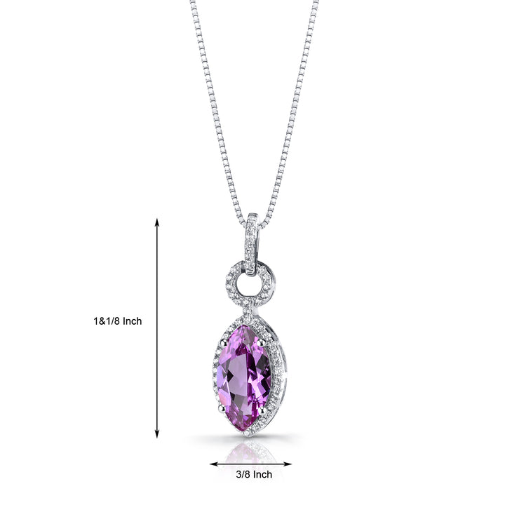 Pink Sapphire Pendant Sterling Silver Marquise Shape 3.5 Carats
