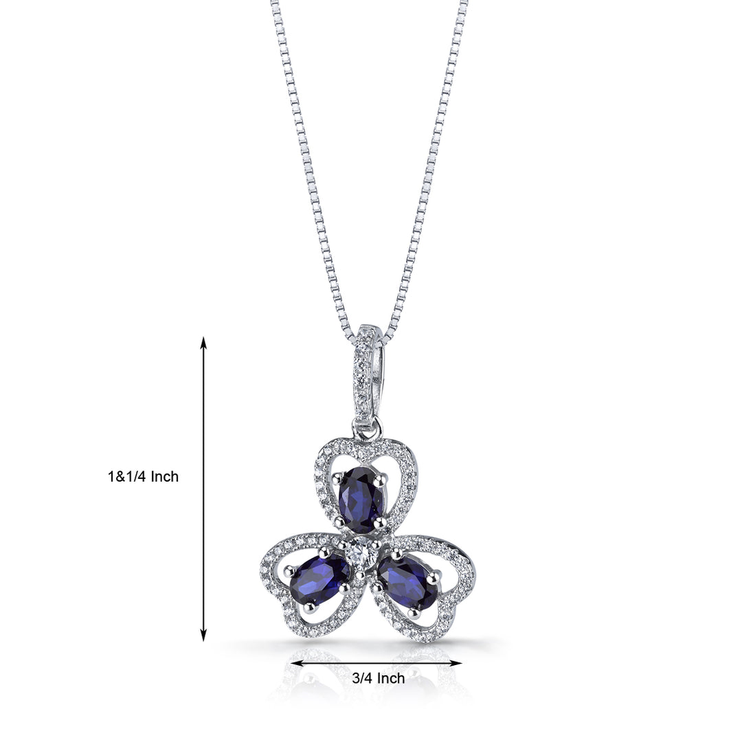 Blue Sapphire Trinity Pendant Necklace Sterling Silver 1.5 Carats
