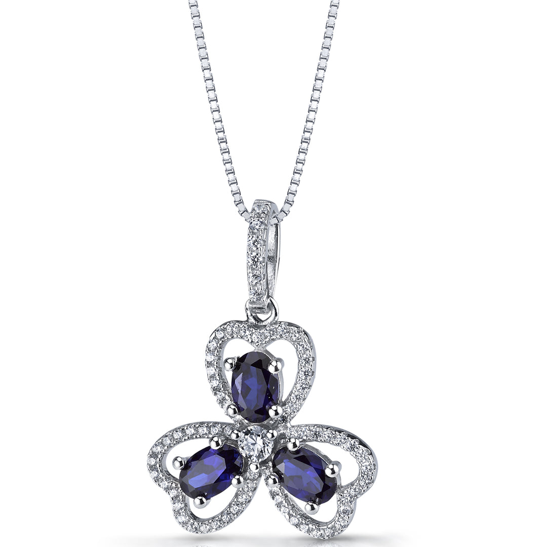 Blue Sapphire Trinity Pendant Necklace Sterling Silver 1.5 Carats