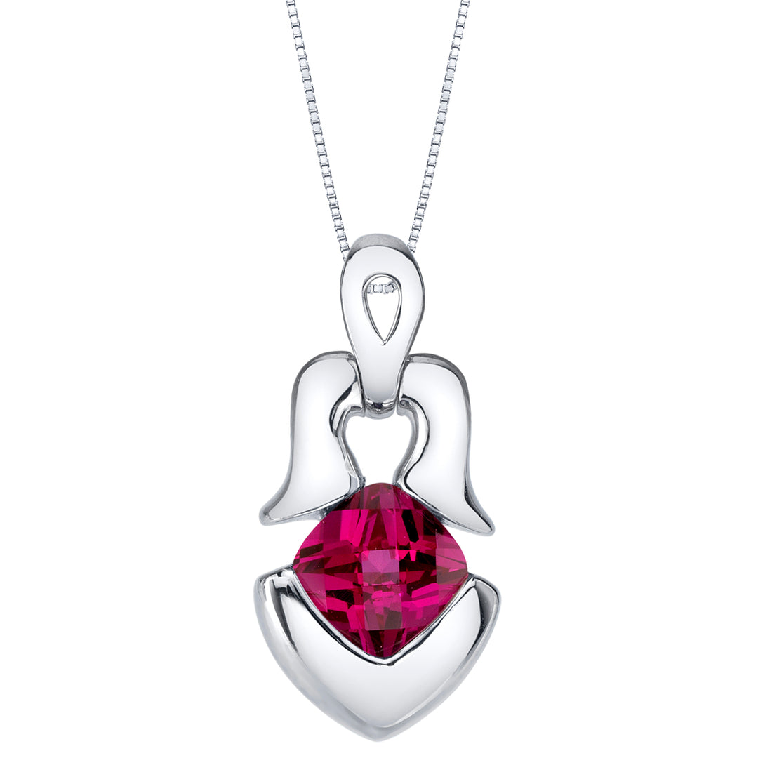 Ruby Pendant Necklace in Sterling Silver, Cushion Cut Tumi Solitaire, 6mm, 1.25 Carats