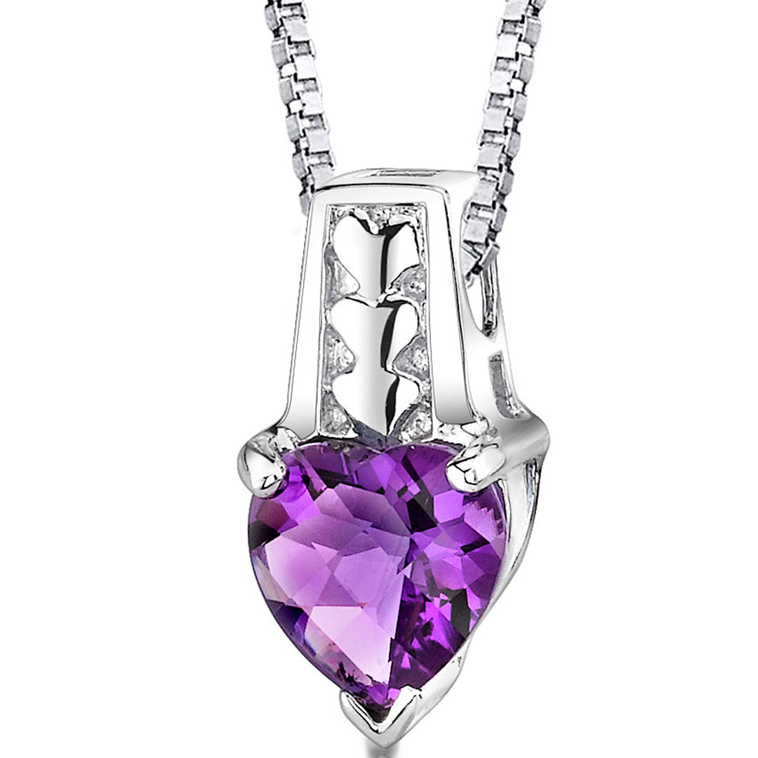 Heart Shape Amethyst Pendant Necklace Sterling Silver 1.50 Carats