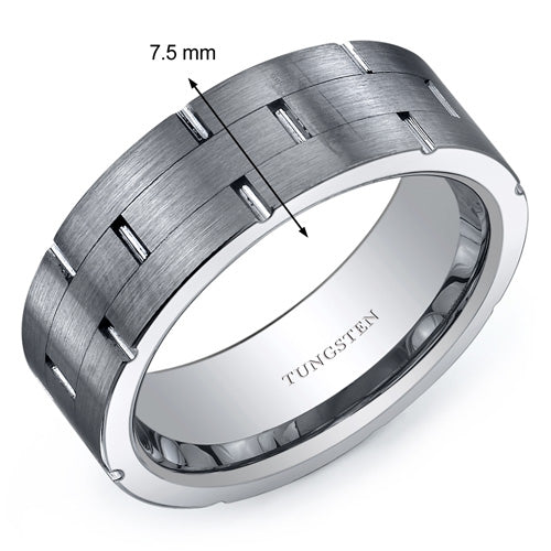 Brick Pattern Brushed Finish 7.5mm Men's Tungsten Band Size 8