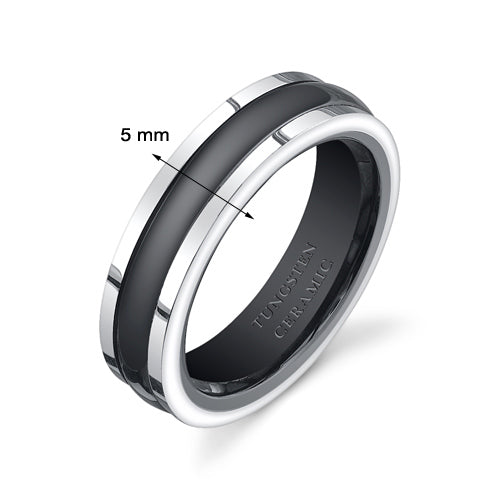 Two Tone Black 5mm Womens Tungsten Ceramic Band Size 6