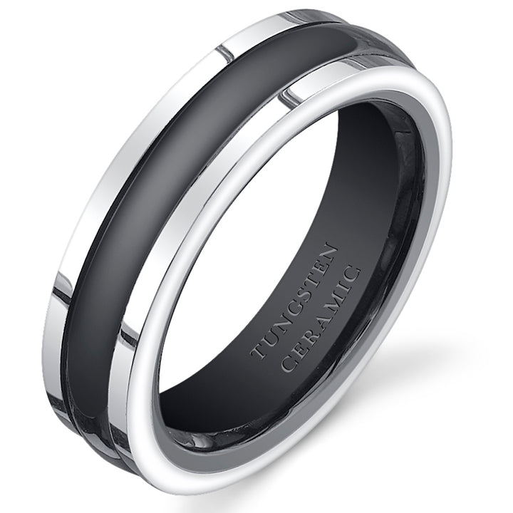 Two Tone Black 5mm Womens Tungsten Ceramic Band Size 6