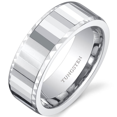 Faceted Mirror FInish 8mm Mens Tungsten Band Size 13