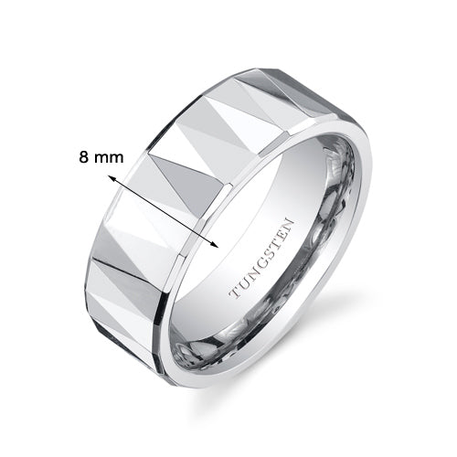 Faceted Polished FInish 8mm Mens Tungsten Band Size 12
