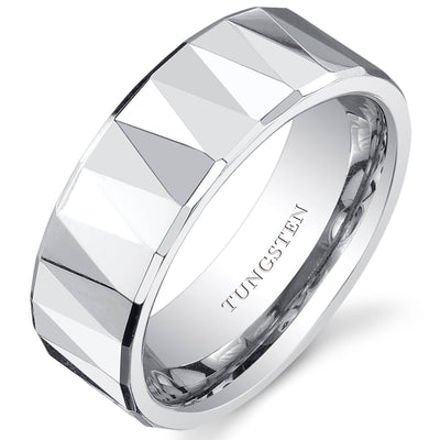 Faceted Polished FInish 8mm Mens Tungsten Band Size 12