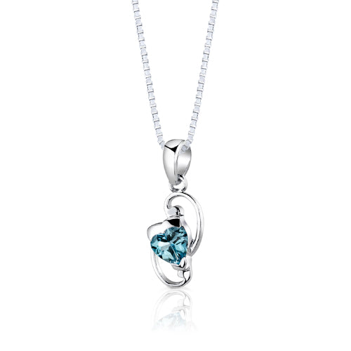 Swiss Blue Topaz Sweetheart Earrings Pendant Necklace Sterling Silver Jewelry Set