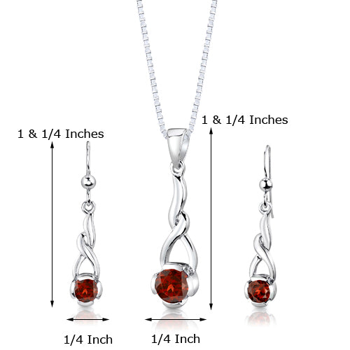 Garnet Elegant Twist Earrings Pendant Necklace Sterling Silver Jewelry Set