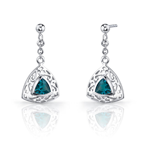 London Blue Topaz Filigree Trillion Shape Earrings Pendant Necklace Sterling Silver Jewelry Set