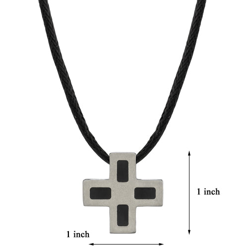 Titanium Brushed Finish Square Cross Pendant Necklace with Black Cord