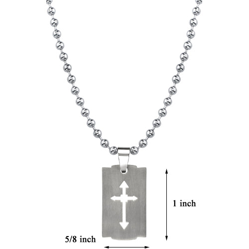Titanium Brushed Finish Arrow Cross Tag Pendant Necklace with Steel Ball Chain
