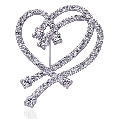 Sterling Silver Cubic Zirconia Interlocked Hearts Brooch