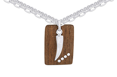 Nordic Style Wood and Horn Dog Tag Bar Pendant Sterling Silver