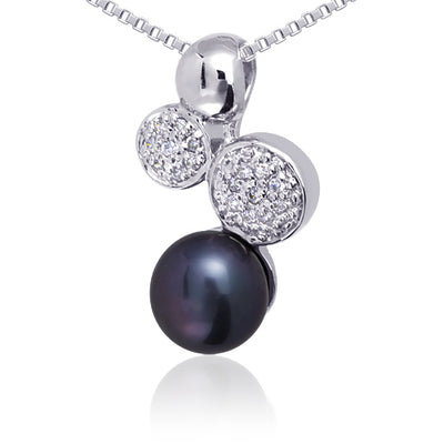 Sterling Silver Gray Faux Pearl Bubble Pendant with CZ