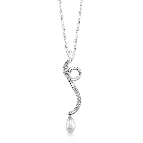Pearl and Cubic Zirconia Sterling Silver Drop Pendant