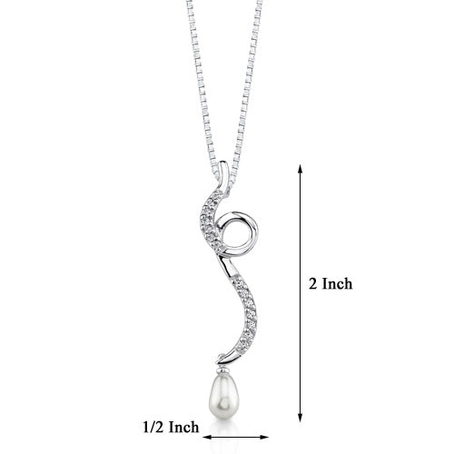 Pearl and Cubic Zirconia Sterling Silver Drop Pendant