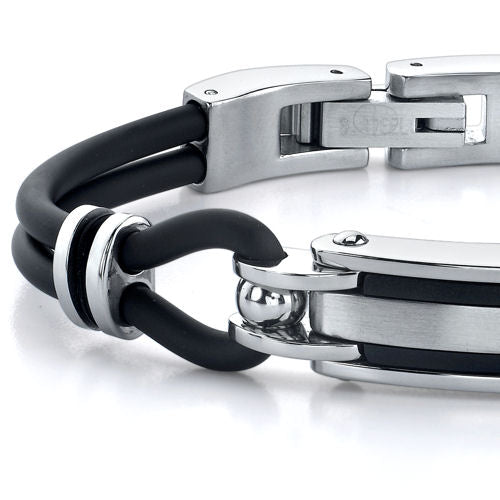 Stainless Steel ID-style and Rubber Cord Bracelet