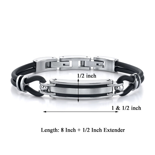 Stainless Steel ID-style and Rubber Cord Bracelet