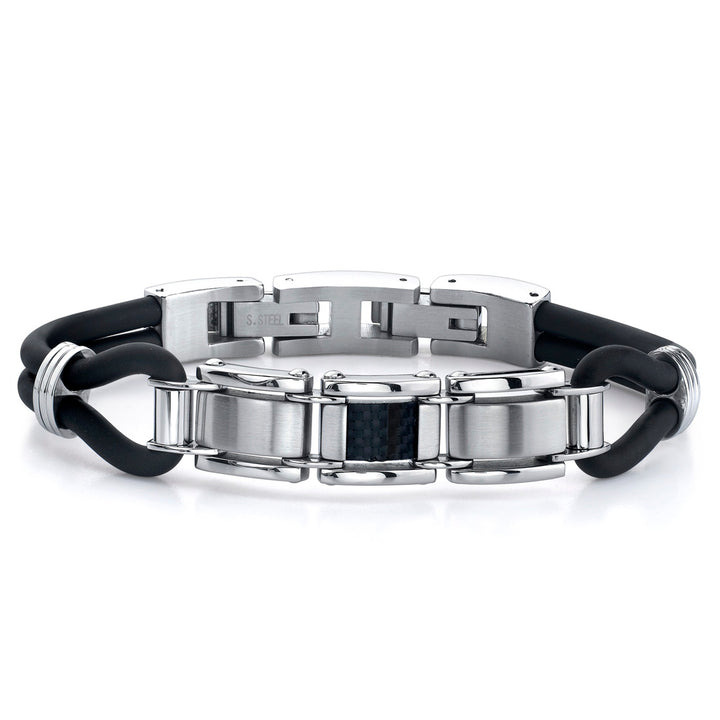 Stainless Steel Carbon Fiber and Rubber Cord Bracelet