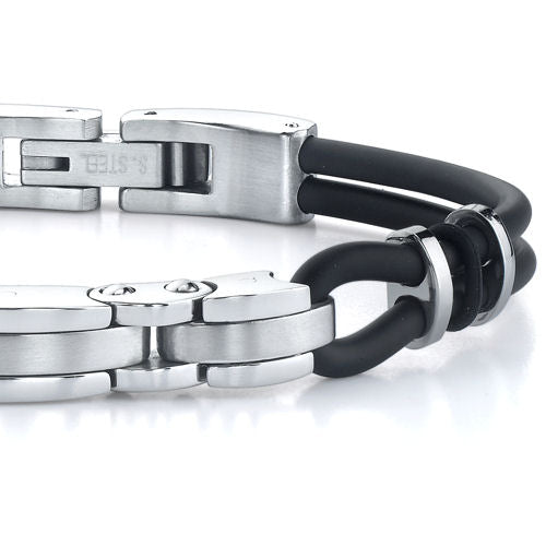 Men's Triple-Bar Link Stainless Steel Bracelet