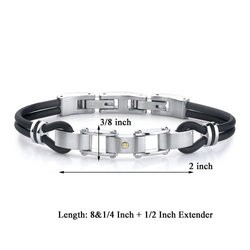 Men's Stainless Steel Panther Link Dual Rubber Cord Bracelet