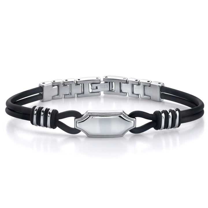 Stainless Steel ID-Style Dual Rubber Cord Link Bracelet