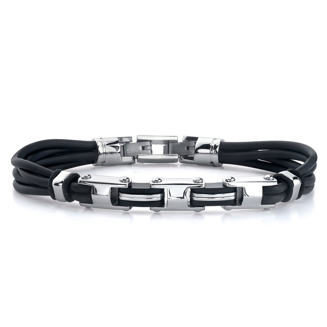 Stainless Steel H-Link Multi-Cord Rubber Bracelet
