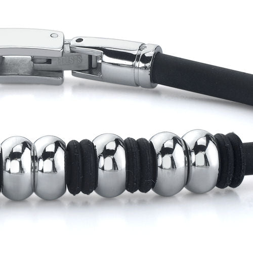 Stainless Steel Bead and Rubber Ring Bracelet