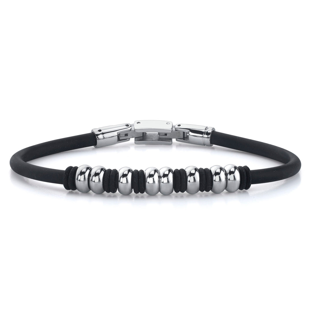 Stainless Steel Bead and Rubber Ring Bracelet