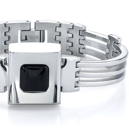 Stainless Steel Link Bracelet with Black Ceramic centerpiece