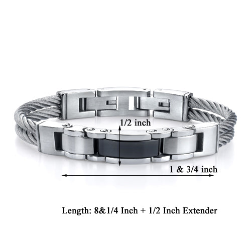 Stainless Steel Cable-Style Strap with Panther-Link Centerpiece Bracelet