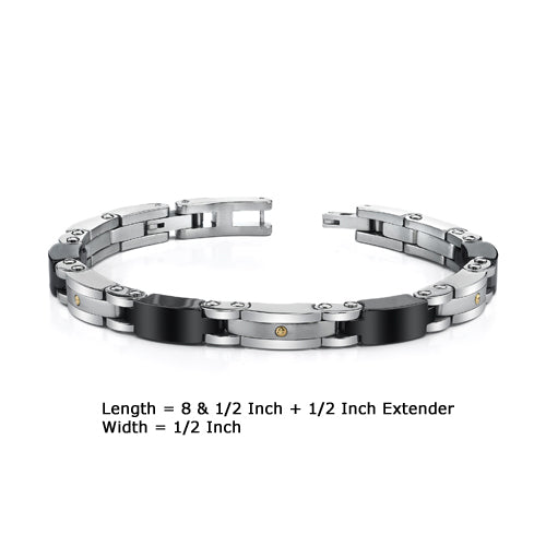 Men's Black and Silver Link Stainless Steel Bracelet