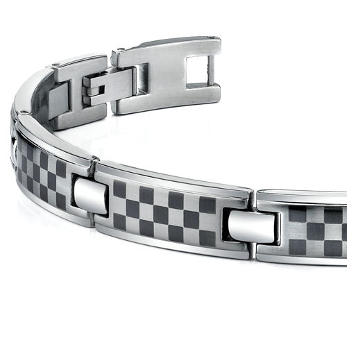 Stainless Steel Bracelet with Laser Chess Board Pattern