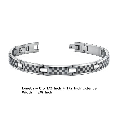 Stainless Steel Bracelet with Laser Chess Board Pattern