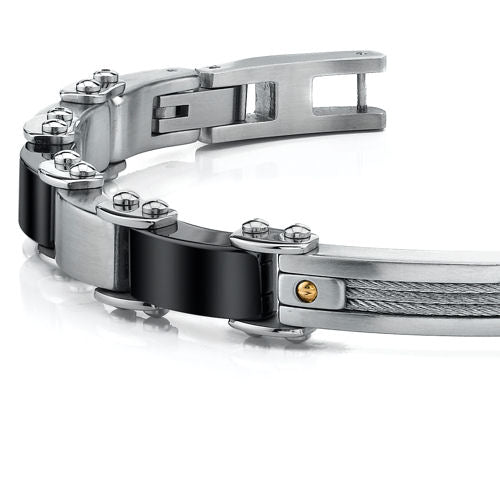 Stainless Steel Mens Bracelet with Cable Design