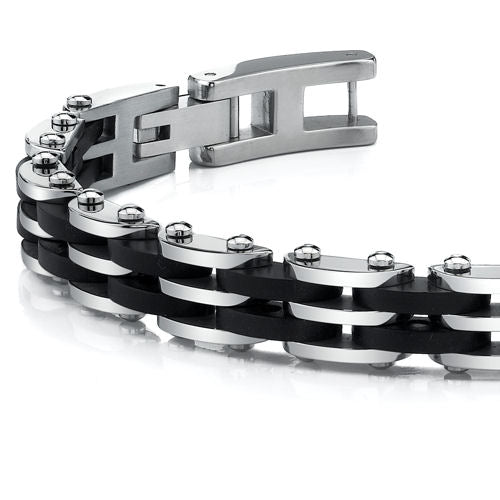 Stainless Steel Bracelet with Black Carbon Fiber