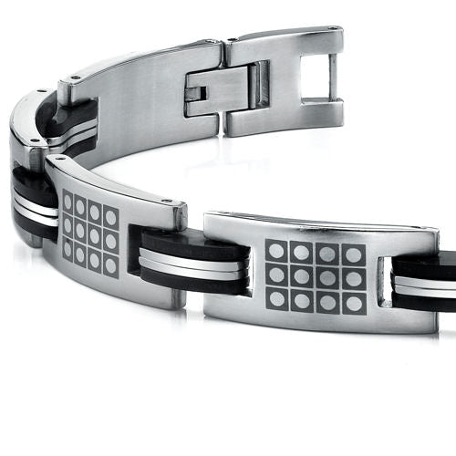 Stainless Steel with Laser Etched Pattern Bracelet