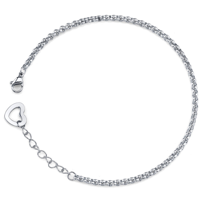 Women's Stainless Steel Belcher Small Link Bracelet with Heart Charm