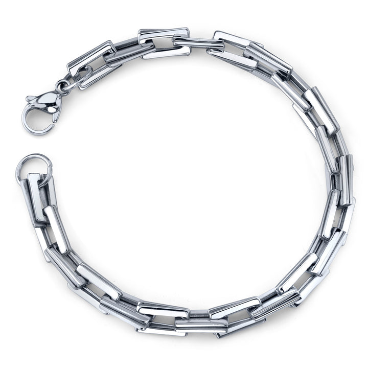 Stainless Steel Double Rectangular Smooth Link Chain Bracelet