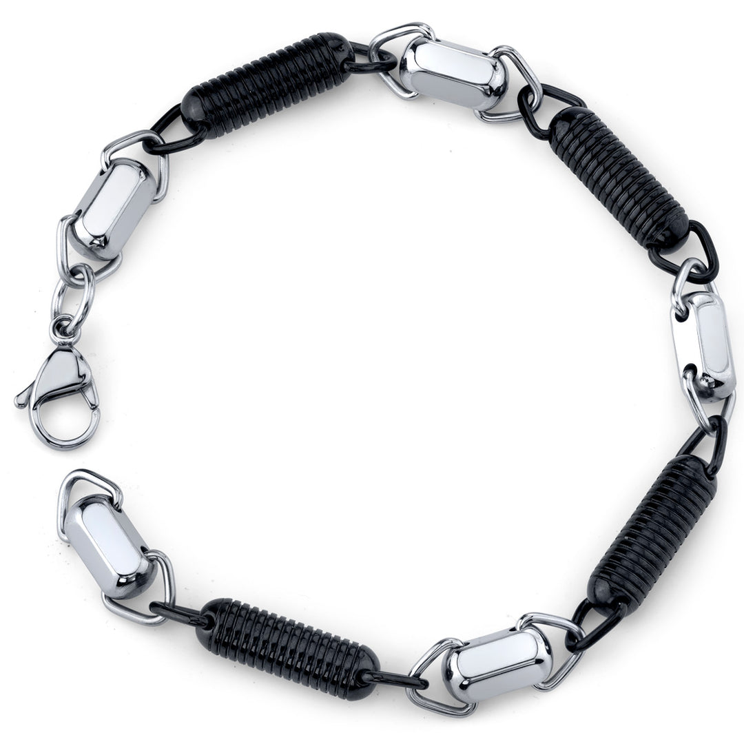 Men's Black and Silver-tone Coil Link Stainless Steel Bracelet