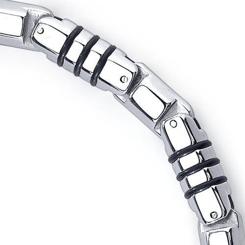 Stainless Steel And Rubber Fancy Link Bracelet